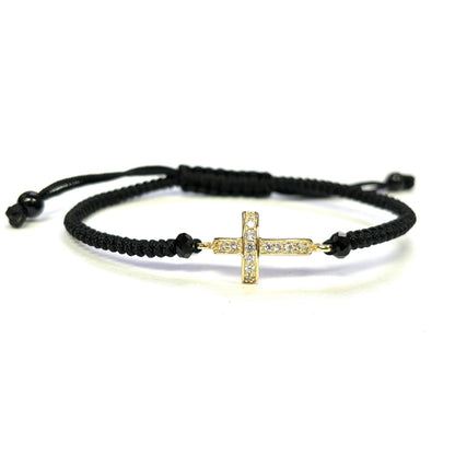 925 Sterling Silver String CZ Bracelet Cross 6" Adjustable to 11"