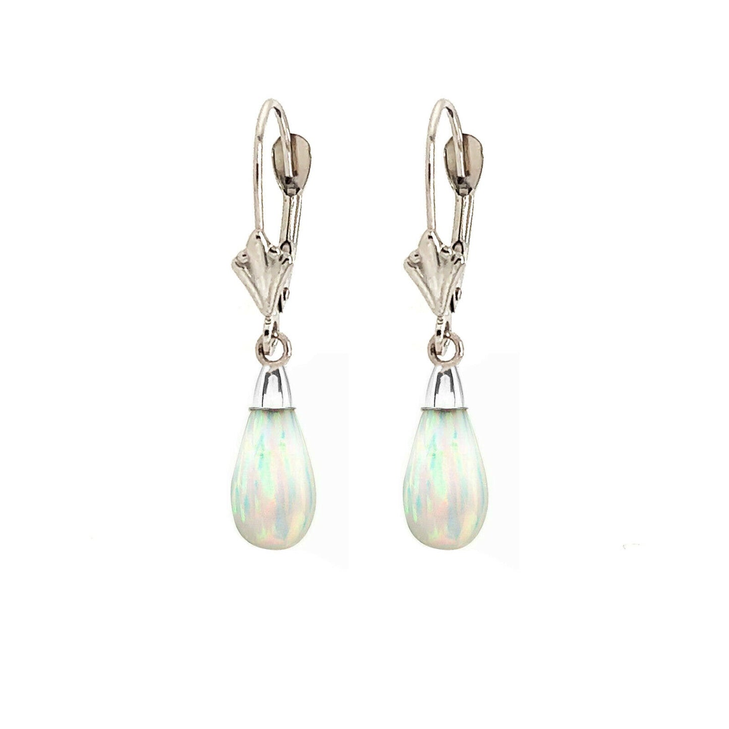 14k-Yellow and White Gold  Dangle White Opal Leverback Earrings