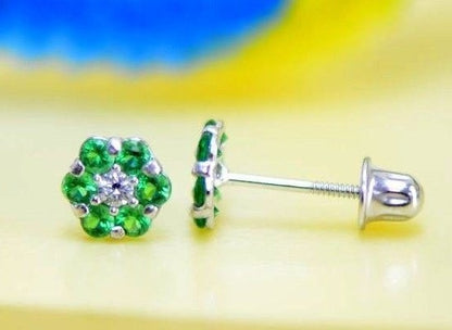 14k White Gold Flower Stud Earrings with Screw Back
