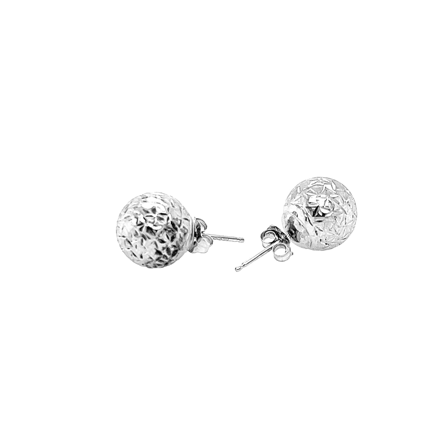 14k White Gold Pretty Crystal Cut Ball Stud Earrings for Women