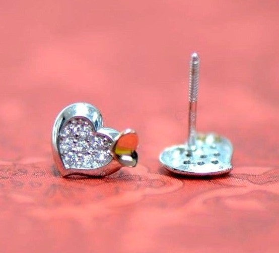 14K White Yellow Gold Heart Shape CZ Stud Earrings