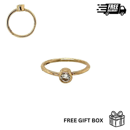 14K Solid Yellow Gold Bezel Nose Ring Hoop with 2mm CZ Stone