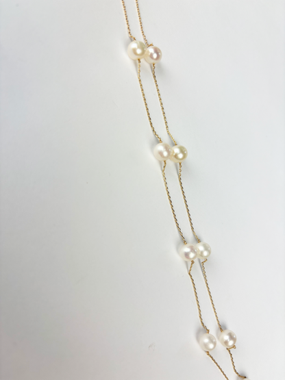 14k Yellow & White Gold Genuine White Pearls by the yard 16"& 18" Necklace