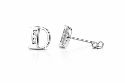 14k Yellow or White Gold Initial Letters CZ Stud Earrings