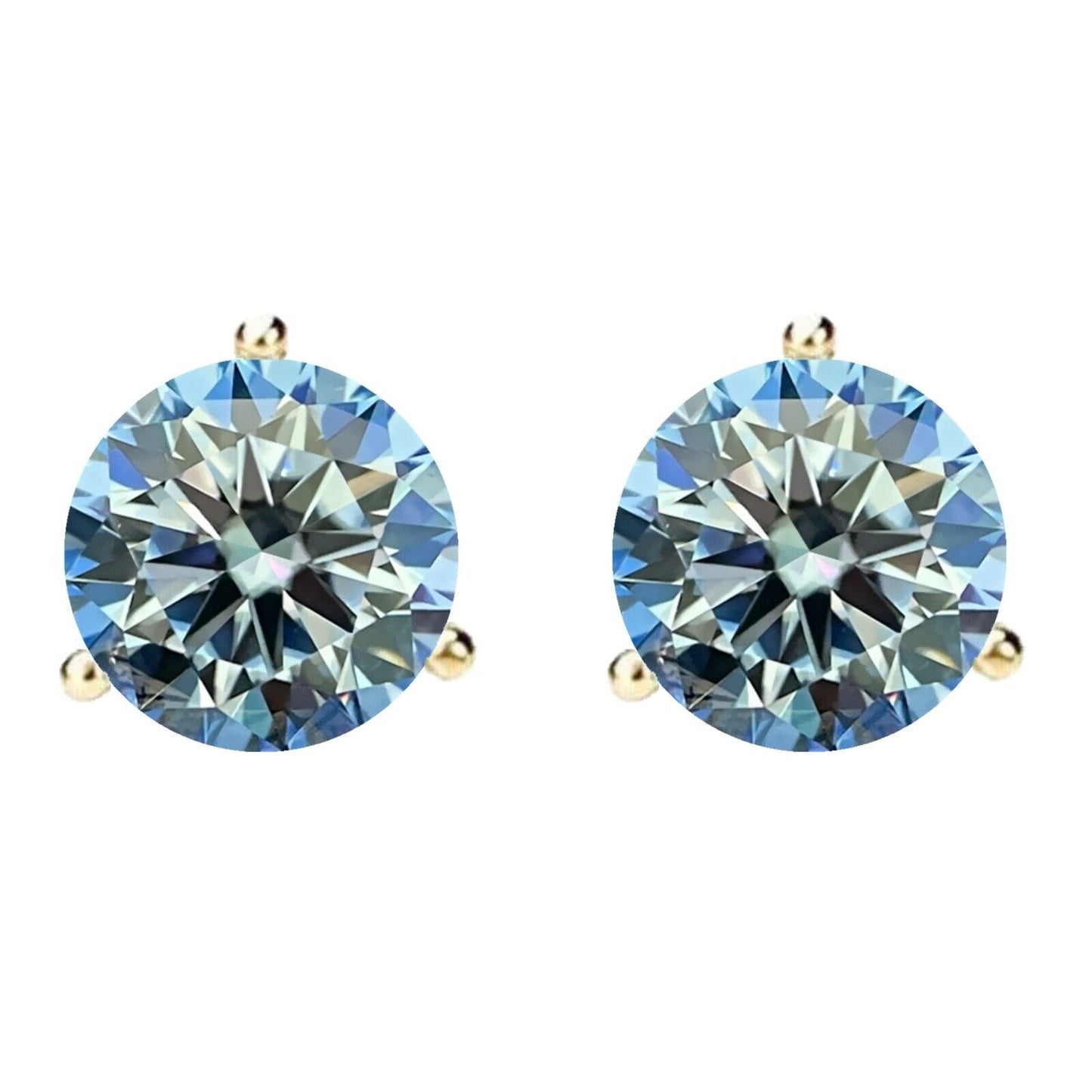 14K Gold GRA CertifiedD-VVS1 Ocean Blue Moissanite ScrewBack Stud Earrings