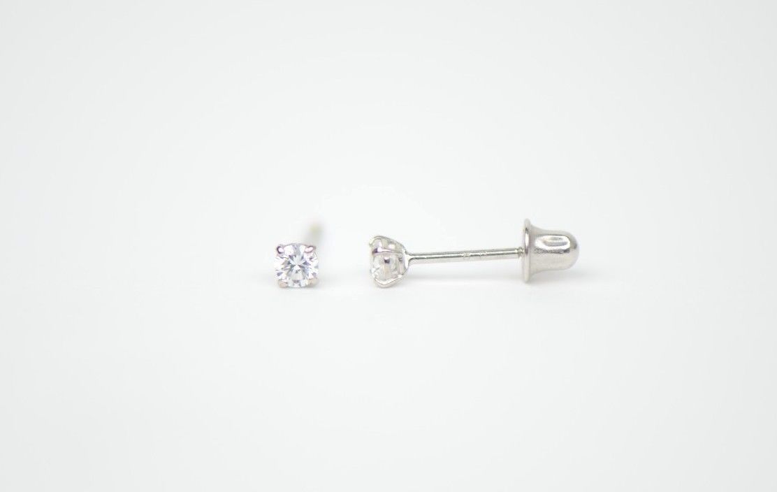 Genuine Lab Grown Diamond Stud Screw Back Earrings in 14k White Gold