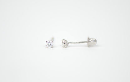 Genuine Lab Grown Diamond Stud Screw Back Earrings in 14k White Gold