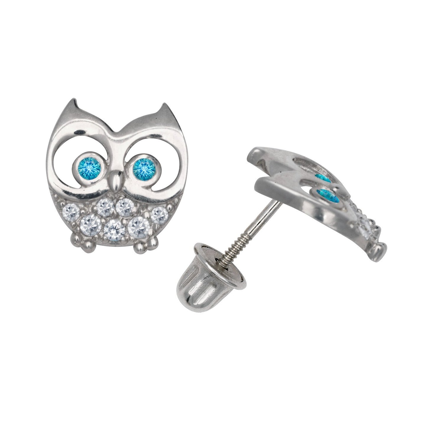 14K Yellow & White Gold Elegant Owl Shaped Studs Earrings for Women