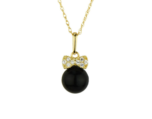 14K Yellow Gold Bow Tie Onyx CZ Pendant NO CHAIN
