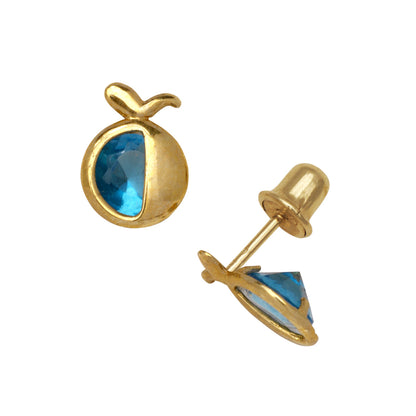 14k Yellow Gold  Apple CZ Birthstone Stud Screw Back Earrings