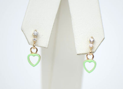 14K Solid Yellow Gold Heart Shape Dangle Earring with Enamel