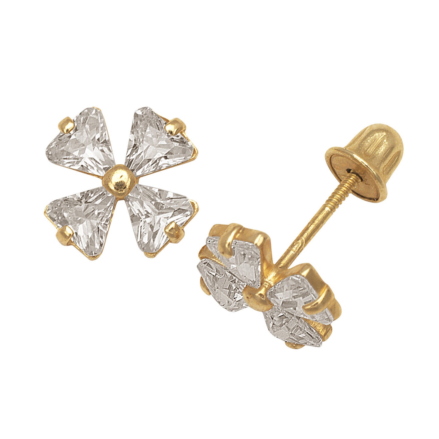 14k Yellow Gold CZ Flower Birthstone Stud Screw Back Earrings