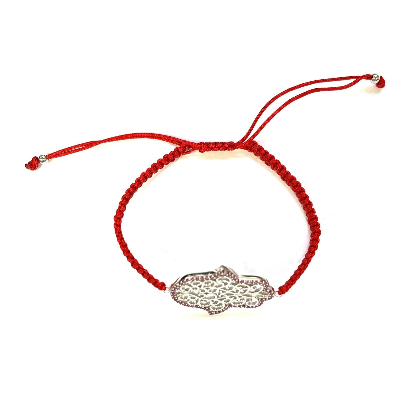 925 Sterling Silver  C Z Hamsa Bracelet 6" Adjustable to 11"