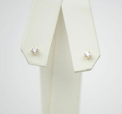 CZ Stud Earring Round cut in 14k yellow gold Screw back