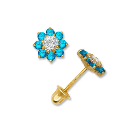 14K Yellow & White Gold Small Beautiful CZ Flower Stud Earrings for  Girls