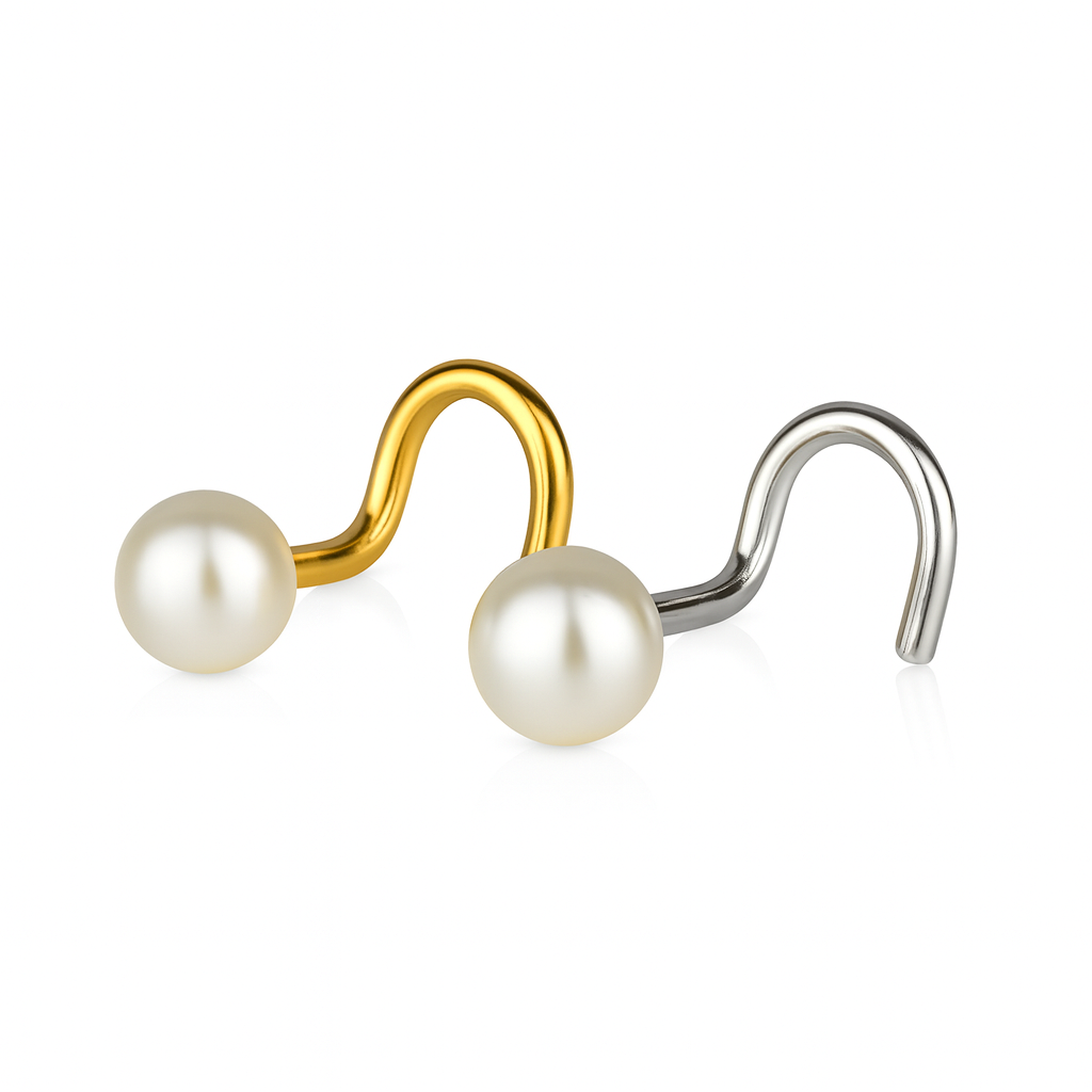 14k Yellow or White Gold Freshwater Pearl Nose Piercing Stud