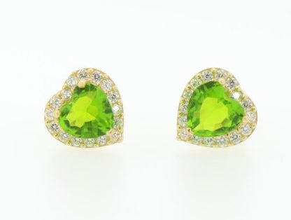 14K Yellow Gold Halo Heart CZ Stud Earrings Screw Back