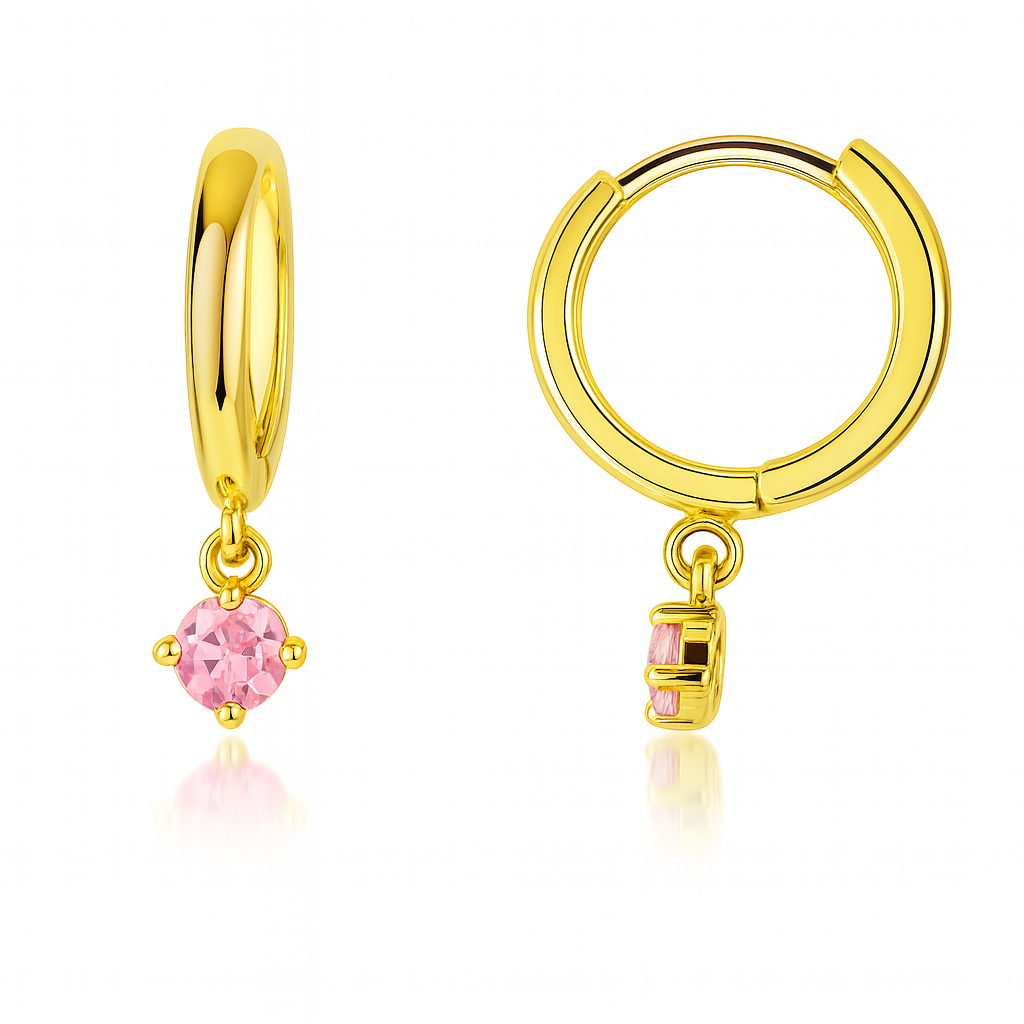 14k Yellow Gold Round Shape Birthstone Huggie Earrings