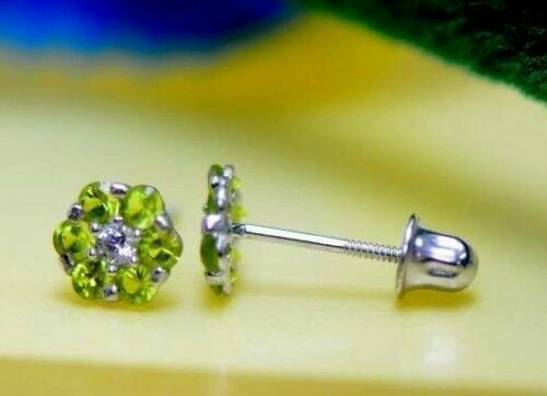14k White Gold Flower Stud Earrings with Screw Back