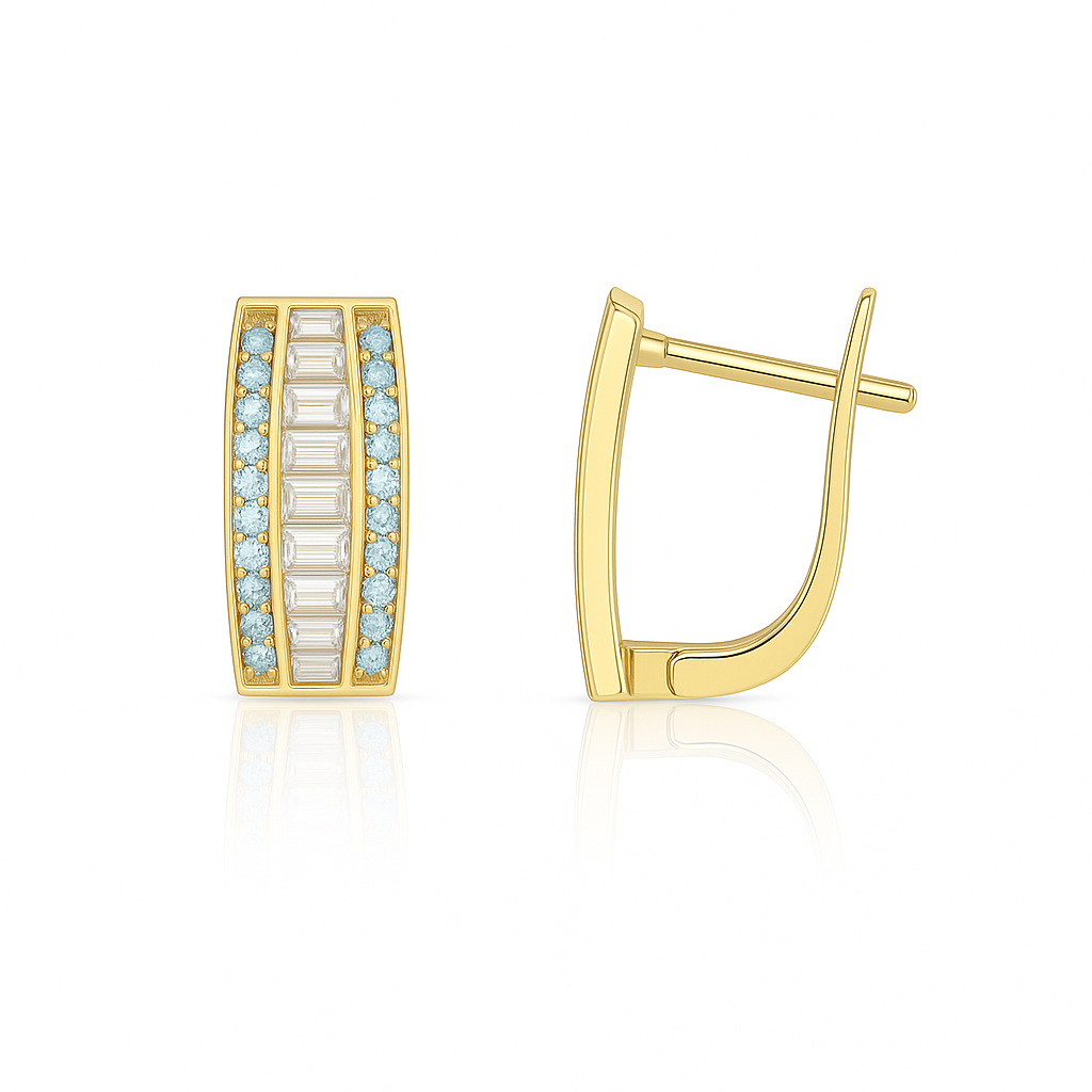 14k Yellow Gold CZ Beautiful Leverback Earrings for Women