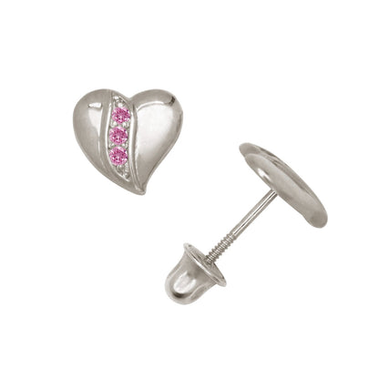 14K Yellow & White Gold Pretty Heart Shaped CZ Stud Earrings for Women