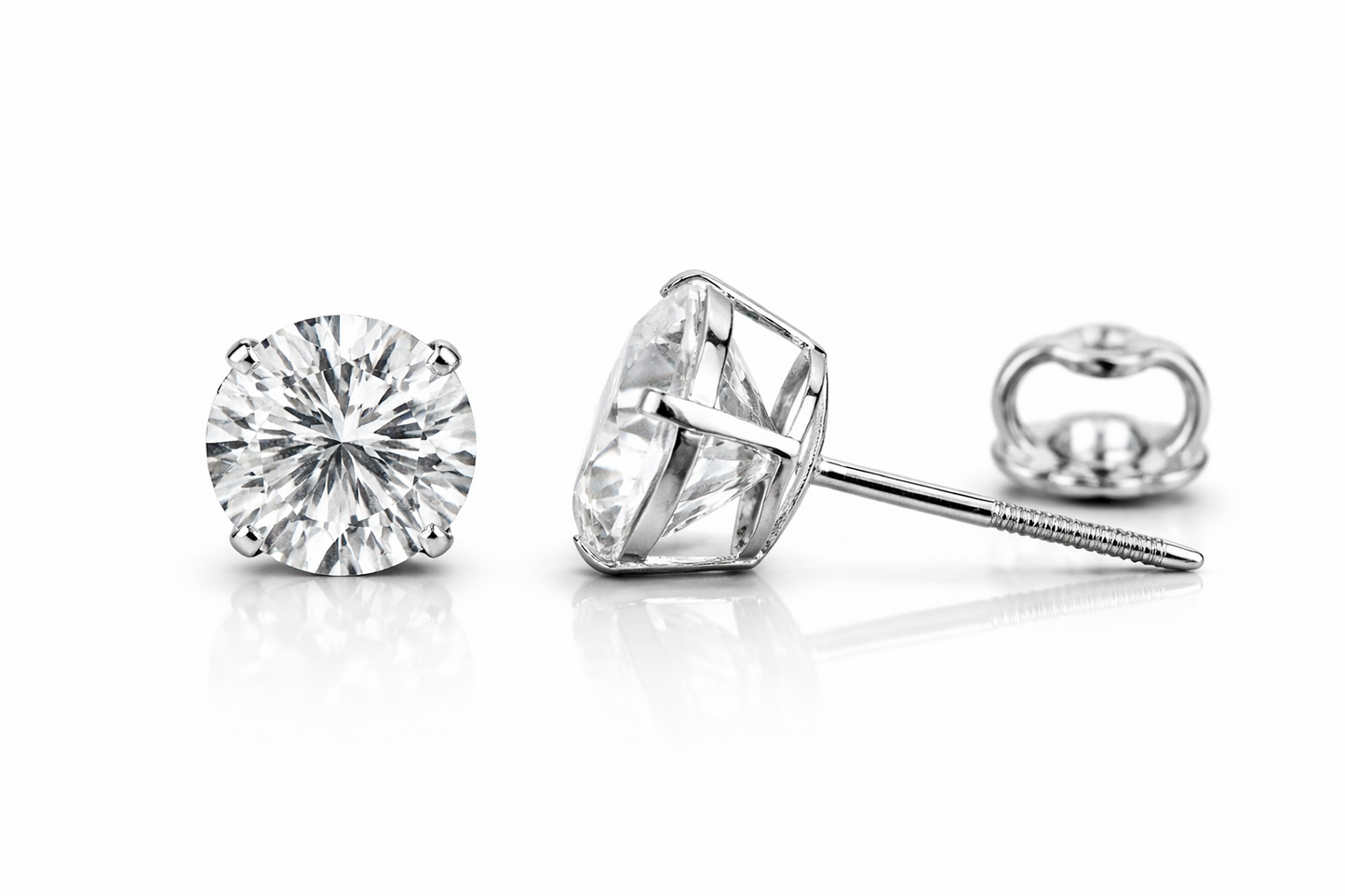 14k Heavy Basket White Gold Round AAA Quality CZ Stud with Screw Back