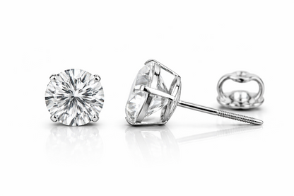 14k Heavy Basket White Gold Round AAA Quality CZ Stud with Screw Back