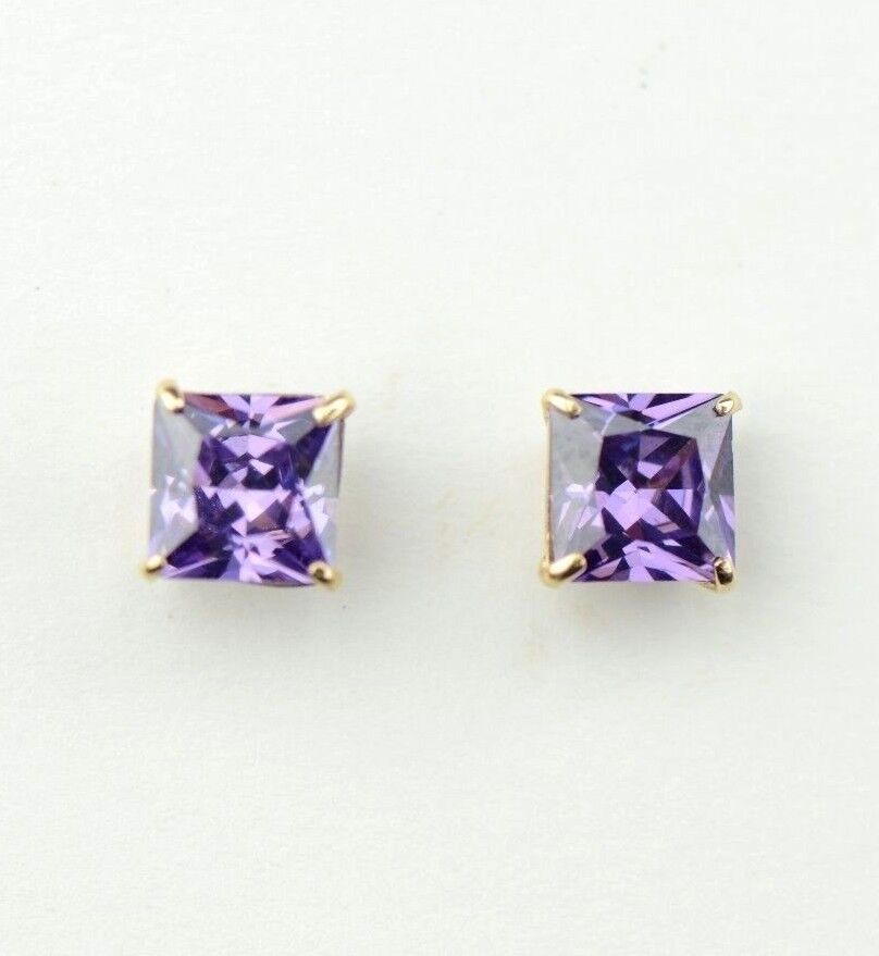 14k Yellow Gold Solid Square Princess Cut Birthstone 6MM CZ Stud Earrings