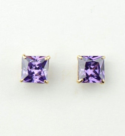 14k Yellow Gold Solid Square Princess Cut Birthstone 6MM CZ Stud Earrings