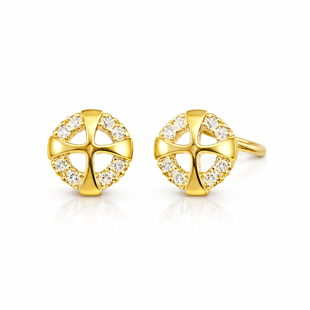 14K White or Yellow Gold Cross CZ Stud Earrings