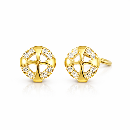 14K White or Yellow Gold Cross CZ Stud Earrings