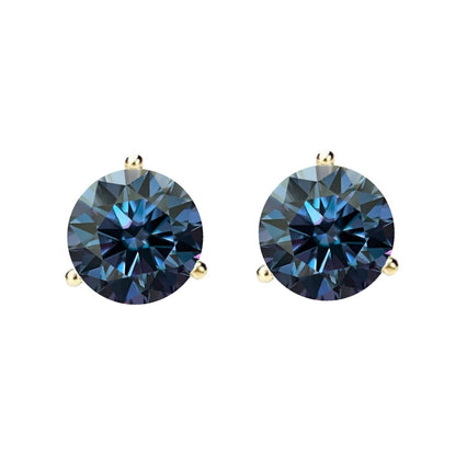 14K Gold GRA CertifiedD-VVS1 Blue Moissanite Martini PushBack Stud Earrings