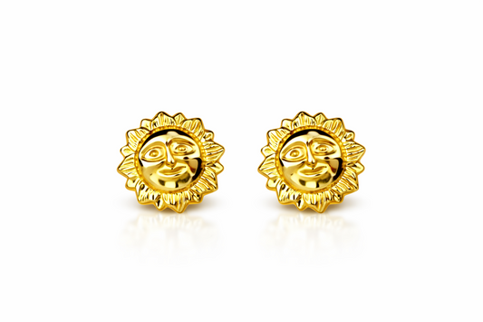 14k Yellow Gold Beautiful Sun Face Stud Earrings for Girl