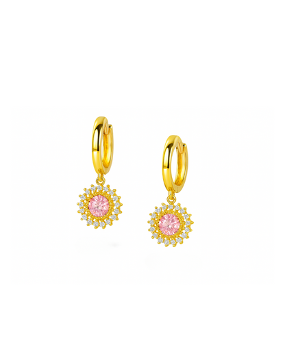 14k Yellow Gold Dangle Hoop Huggie Earrings