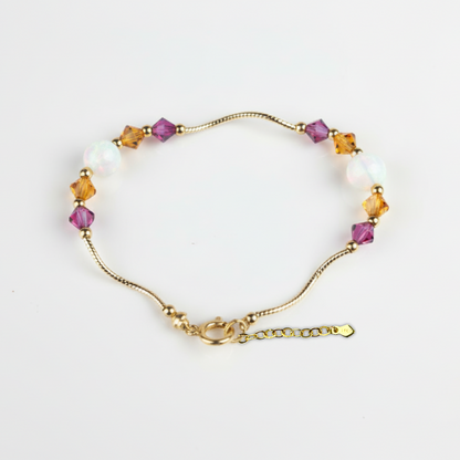 14k Yellow Gold Baby Bracelet Opal and Crystals from Swarovski -With Extension