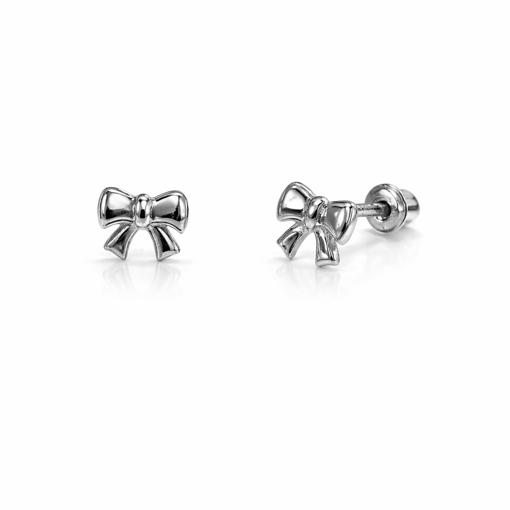14k solid white yellow gold bow tie stud earrings cz