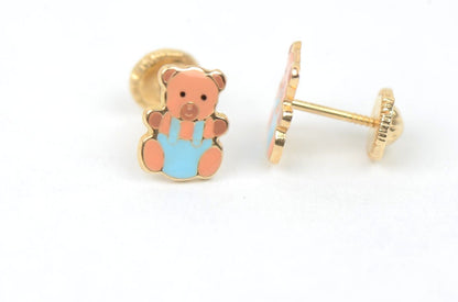 14k Yellow Gold Baby Enamel Panda Earrings, Screw Back