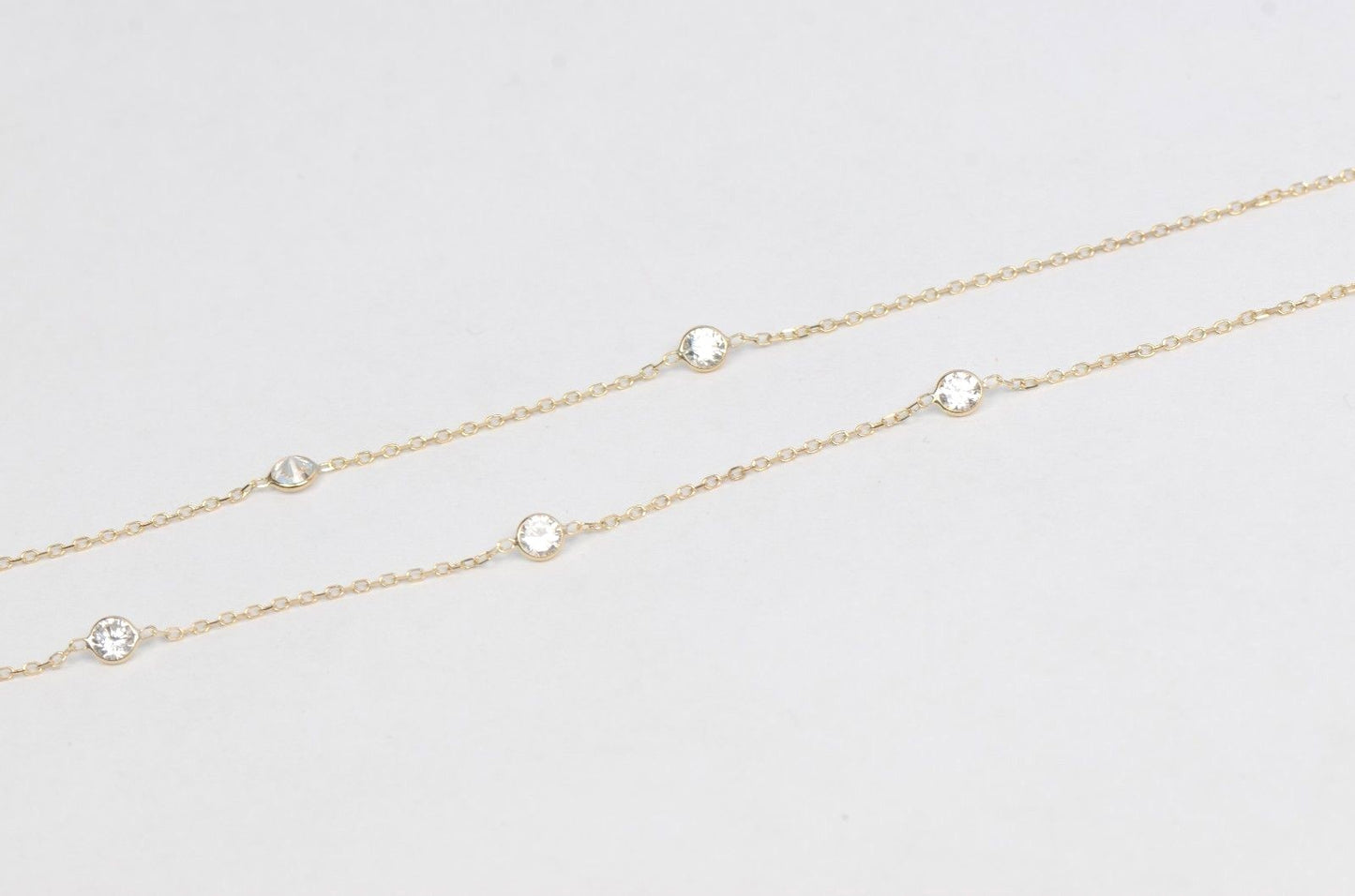 14k Yellow Gold Cubic Zirconia CZ by the yard 18" Necklace