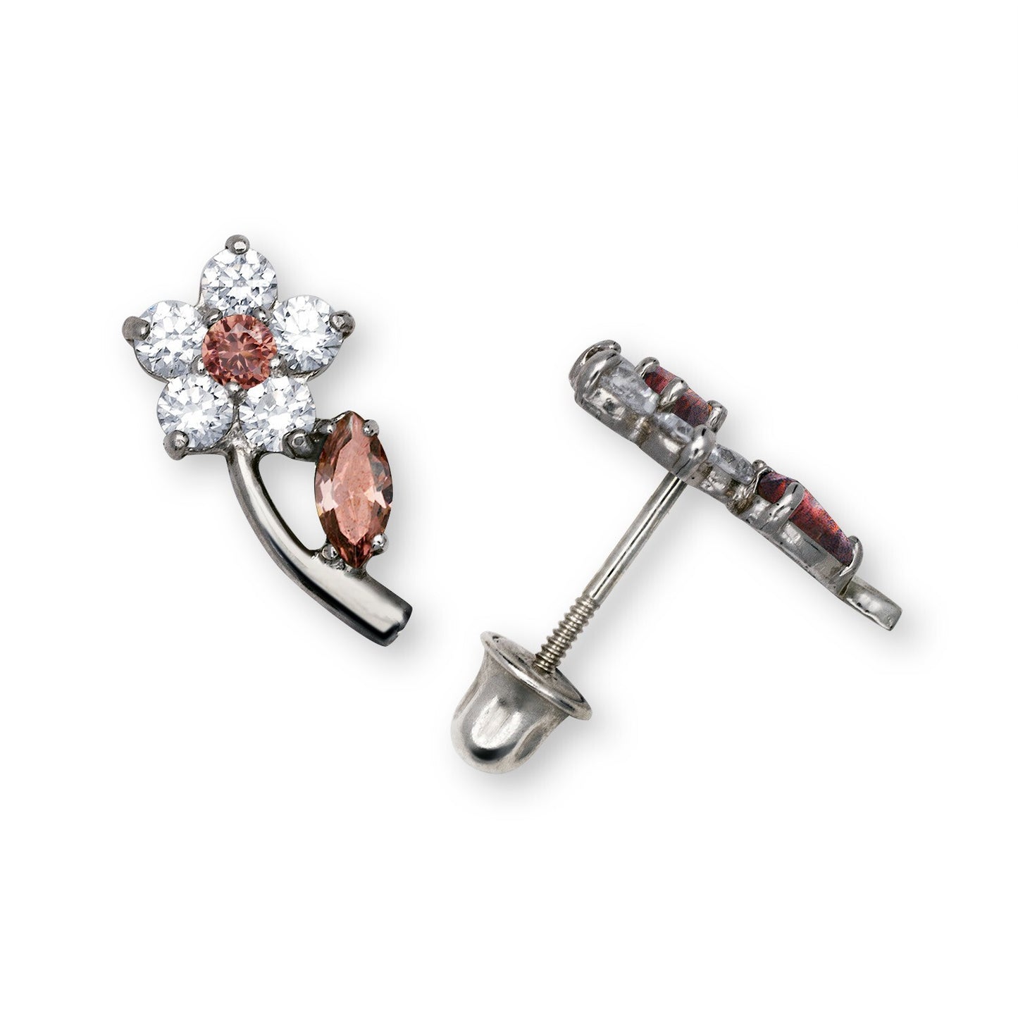 14K Yellow & White Gold Flower Shaped Beautiful Studs Earrings for Girls