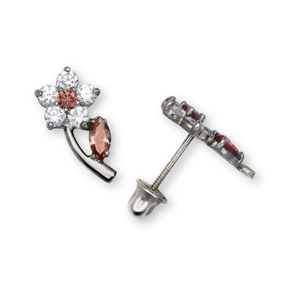 14K Yellow & White Gold Flower Shaped Beautiful Studs Earrings for Girls