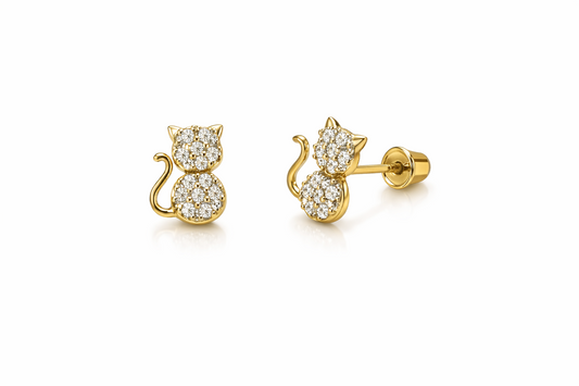 14k Yellow or White Gold  Cat CZ Earrings