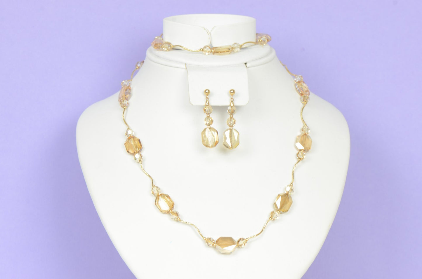 14k Yellow or White Gold Genuine Swarovski Crystal Beads Necklace Set