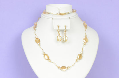 14k Yellow or White Gold Genuine Swarovski Crystal Beads Necklace Set
