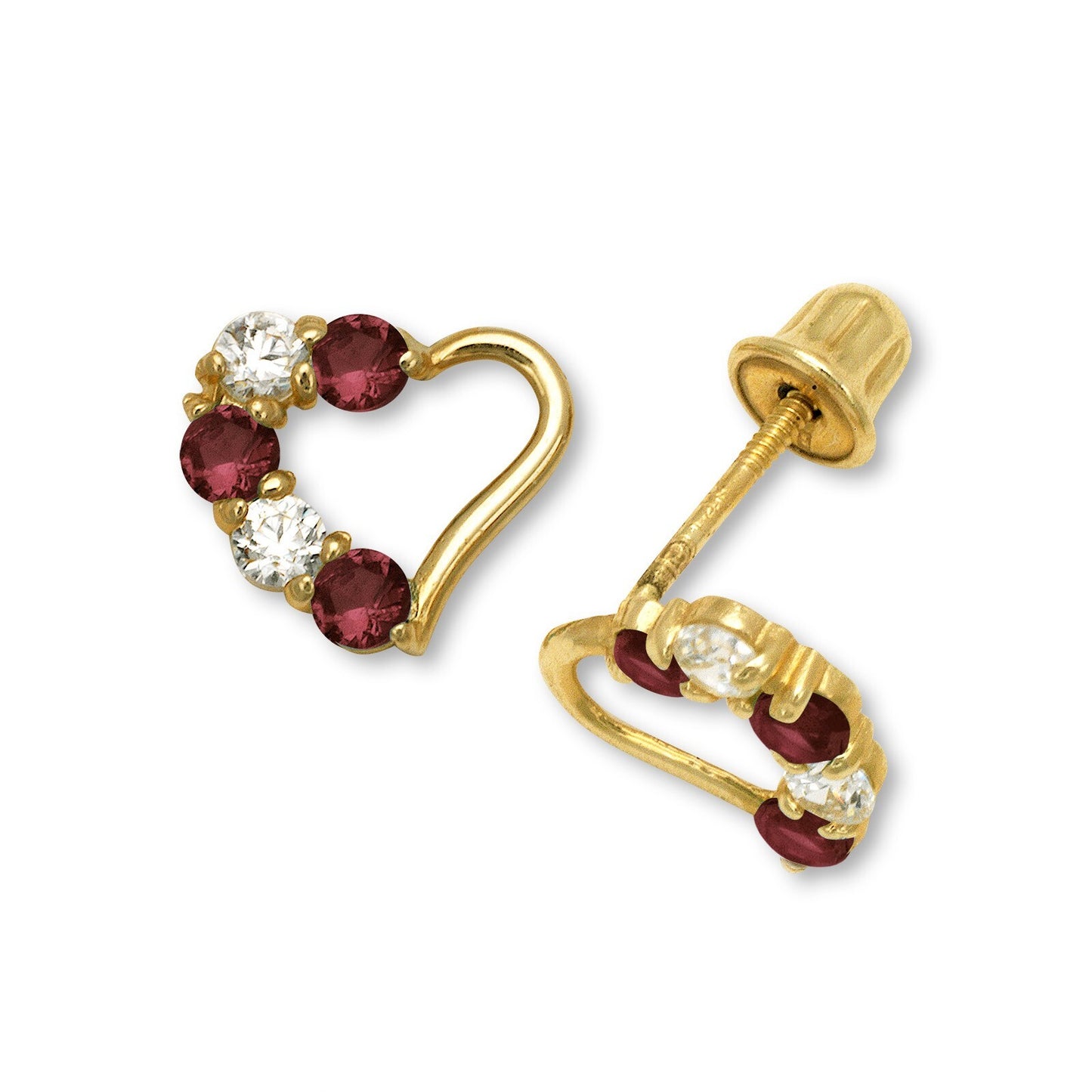 14K Yellow & White Gold Heart Stud Earrings for Girls