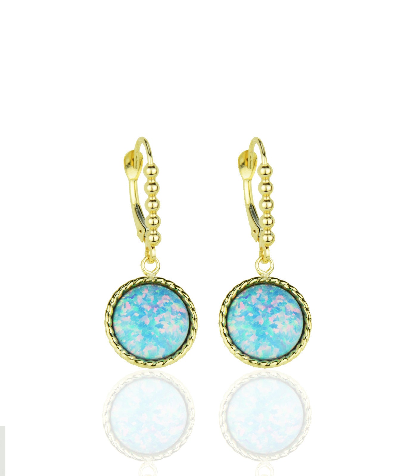 14k-Yellow-Gold-Opal Flat Dangle Leverback Earrings