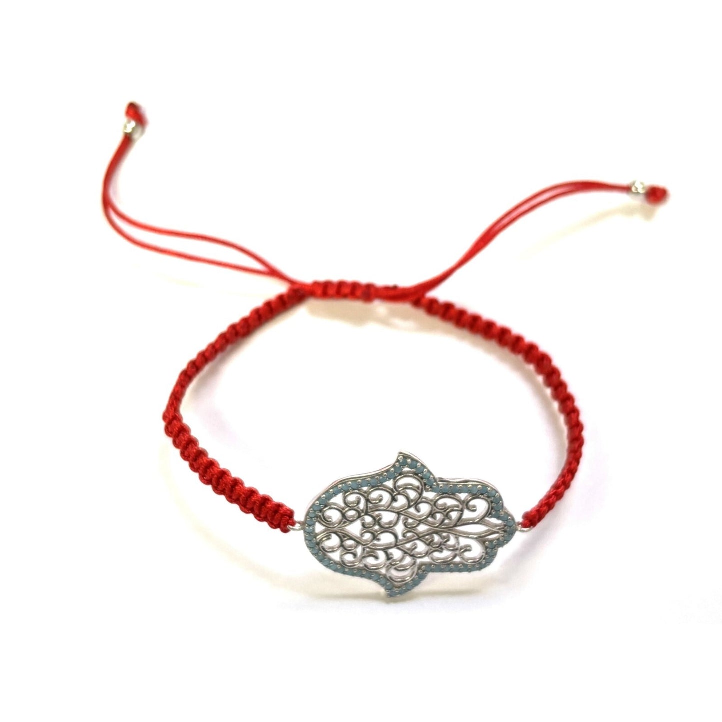 925 Sterling Silver  C Z Hamsa Bracelet 6" Adjustable to 11"