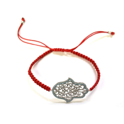925 Sterling Silver  C Z Hamsa Bracelet 6" Adjustable to 11"