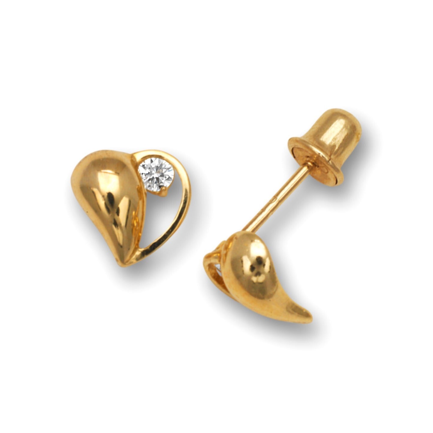 14K Yellow & White Gold Heart Shaped Screw back Earrings for Women