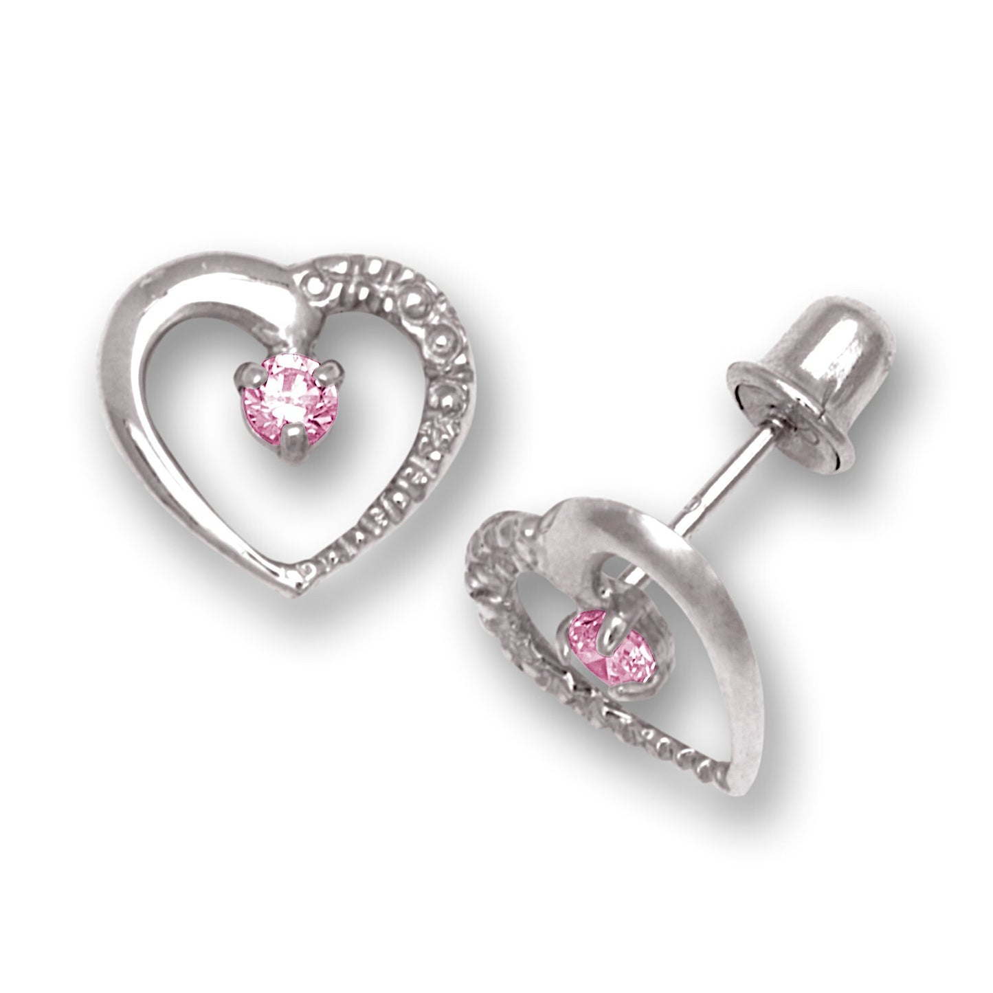 14K Yellow & White Gold Heart Shaped  Screw back Earrings for Women