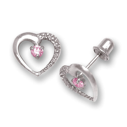 14K Yellow & White Gold Heart Shaped  Screw back Earrings for Women
